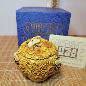 Adam Binder Flower Box W/bees Screw On Lid Harmony Kingdom Artist Vintage